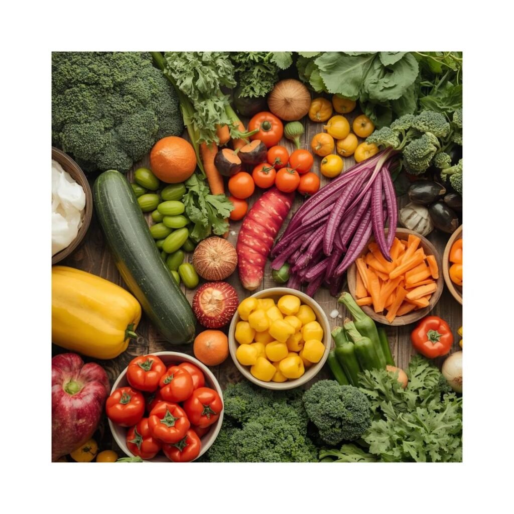 legumes organizados em flat lay para alimentação infantil saudável
