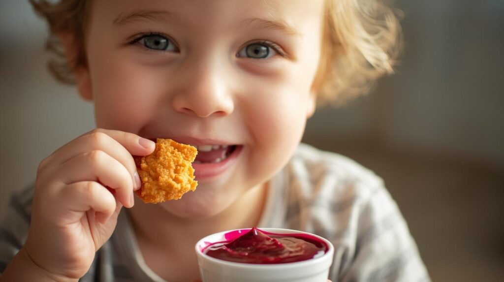 nugget caseiro saudável com ketchup de beterraba