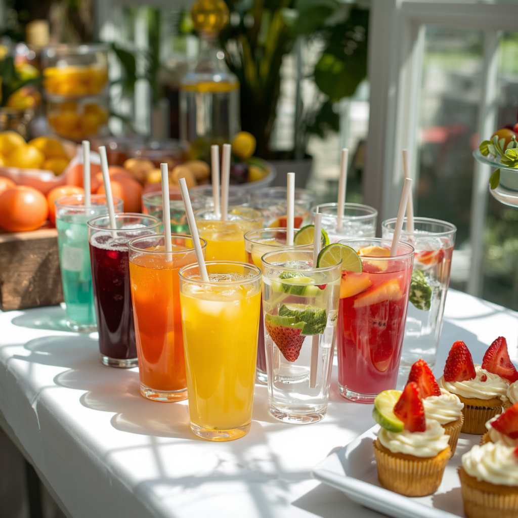 festa infantil com bebidas saudáveis e água