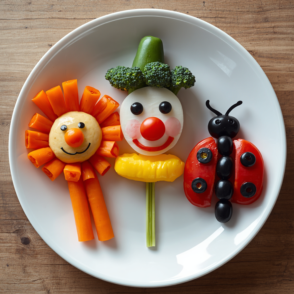 prato infantil criativo com legumes divertidos