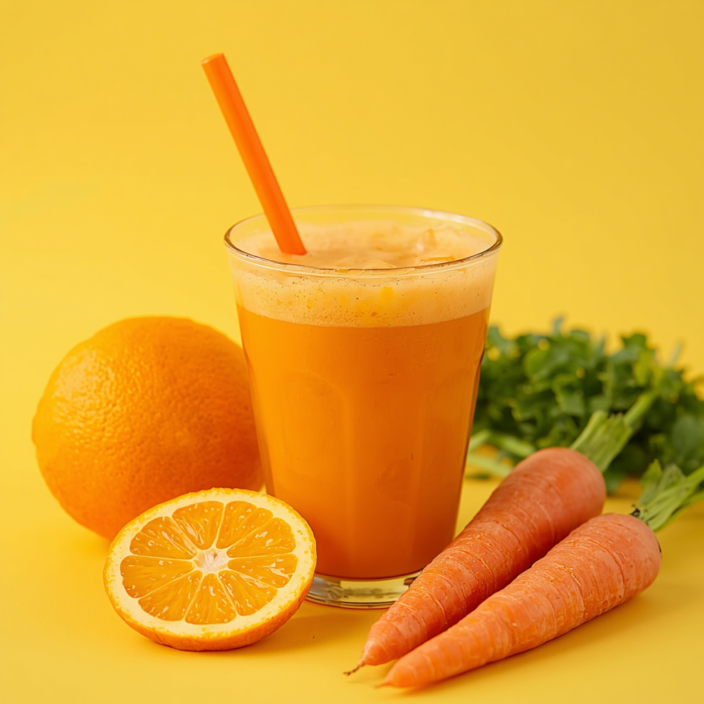 copo de suco natural para crianças com laranja e cenoura