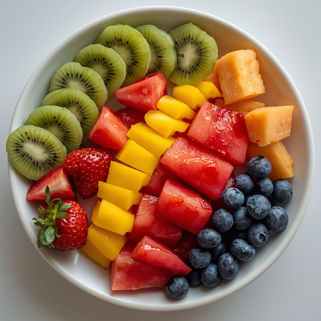 frutas cortadas coloridas para lanche infantil saudável
