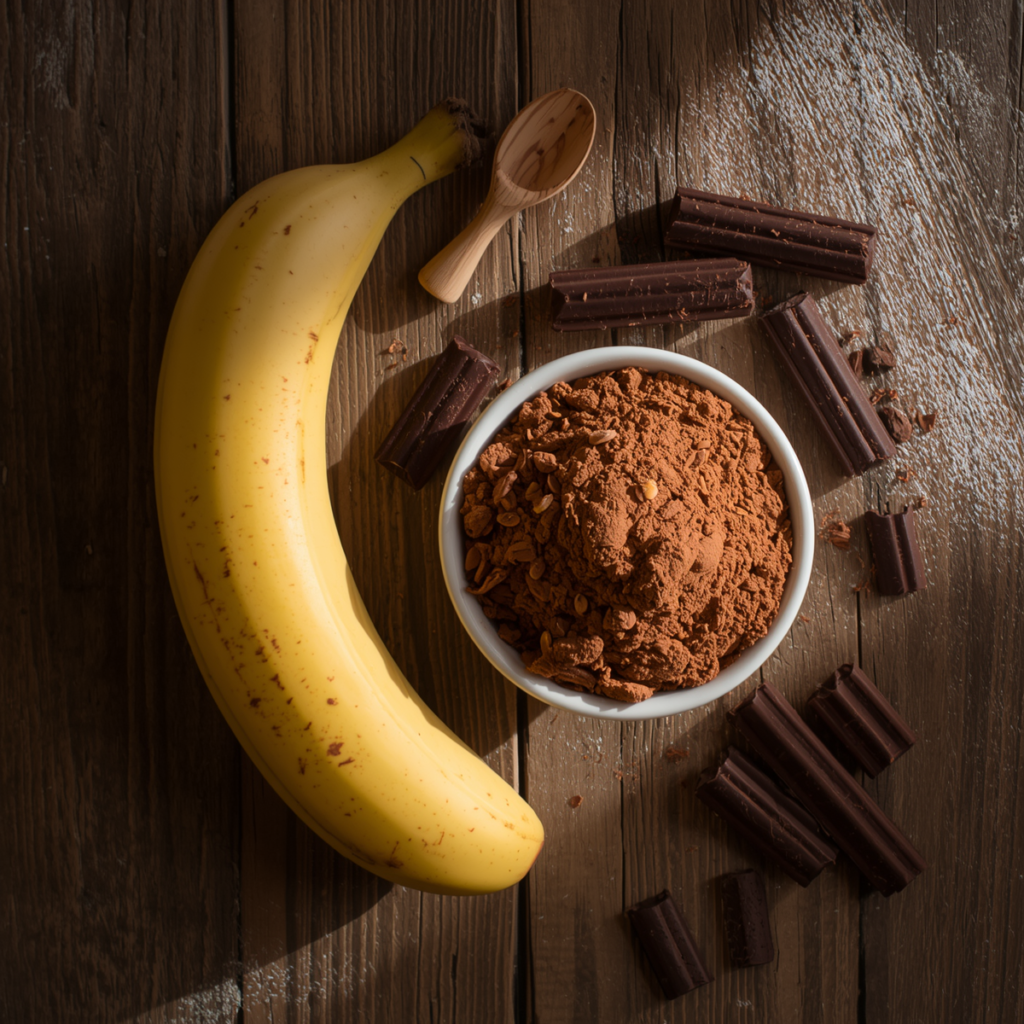 banana madura e cacau ingredientes naturais para sobremesa infantil